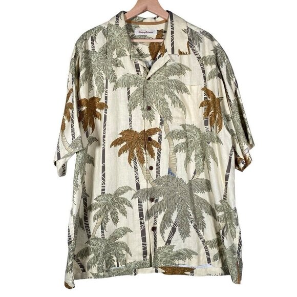 Tommy Bahama 100% Linen Camp Loop Collar Shirt Men's XL Hawaiian Palm Trees S/S - Picture 2 of 12